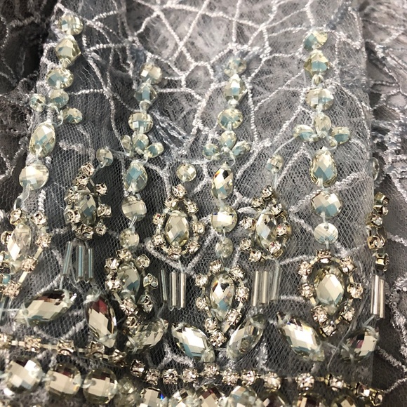 Mac Duggal long sheer sleeves V neck midi dress - Picture 4 of 15